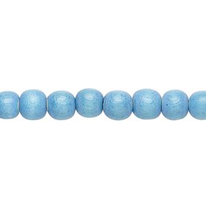 Bead, Taiwanese cheesewood (dyed / waxed), sky blue, 5-6mm round. Sold per pkg of (2) 15-1/2" to 16" strands.