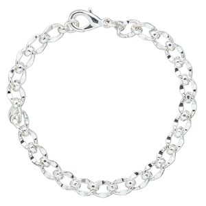 Chain 1pkg1 brass / steel, 6.1mm oval long and short, 7 inch / lobster claw clasp silver finish