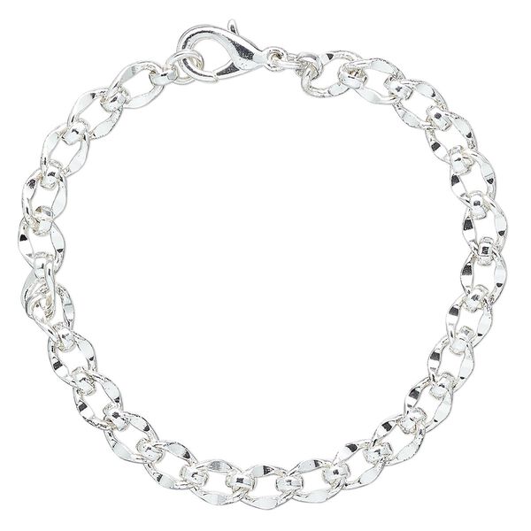 Chain 1pkg1 brass / steel, 6.1mm oval long and short, 7 inch / lobster claw clasp silver finish image number 0