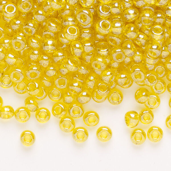 Glass 1pkg1, round seed bead translucent luster yellow #6 100g image number 0