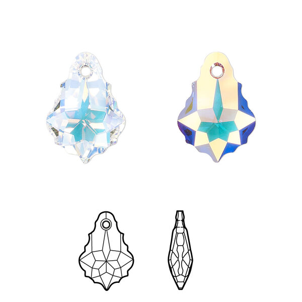 Drop 2pk crystal AB, Crystal Passions® 16x11mm pendant baroque 6090 image number 0