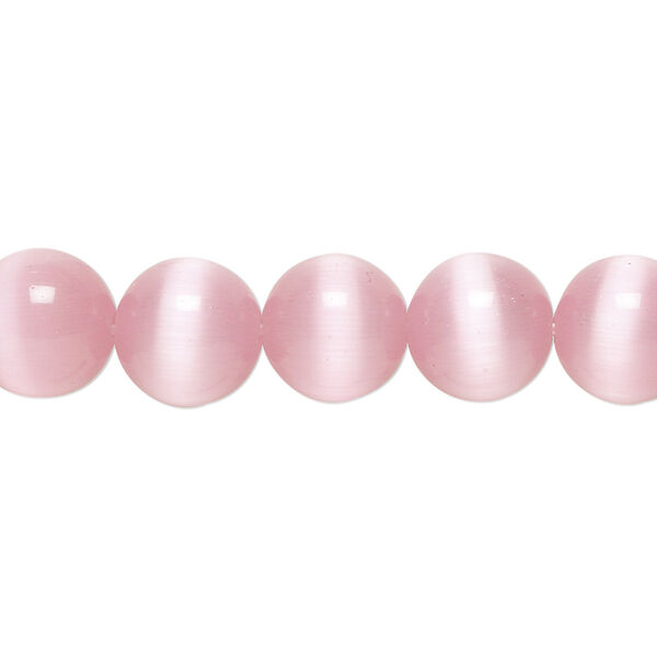 Bead, cat's eye glass (fiber optic glass), light pink, 10mm round, quality grade. Sold per 15-1/2" to 16" strand. image number 0