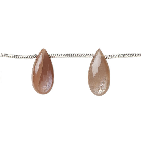 Bead, coffee moonstone (natural), hand-cut 15x7mm side-drilled puffed teardrop, B grade, Mohs hardness 6 to 6-1/2. Sold per pkg of 12. image number 0