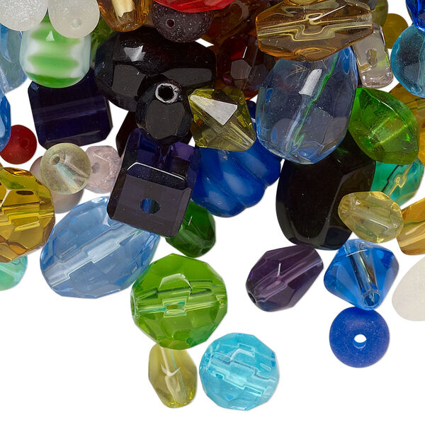Bead mix, glass, mixed colors, 4mm-27x8mm multi-shape. Sold per 1/4 pound pkg, approximately 210 beads. image number 0