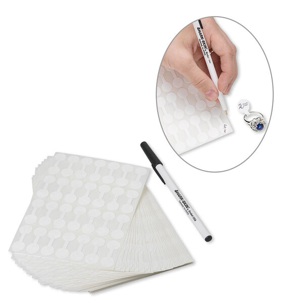 Jewelry tag, Shark-Skin® Tyvek®, polyethylene, white, 1/2 inch round, 1-3/8 inches overall, marking pen included. Sold per pkg of 1,000. image number 0