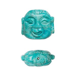 Turquoise 1pkg1, hand-cut carved Buddha head bead 19x17mm