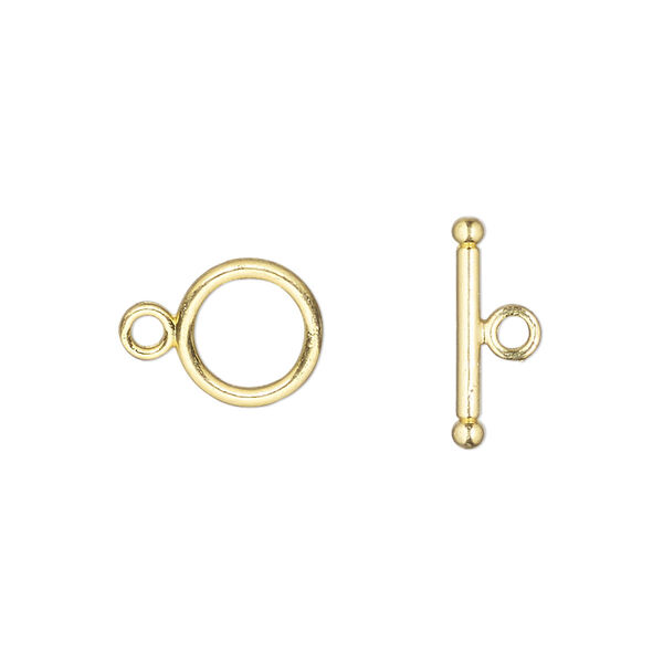 Clasp, toggle, gold-finished "pewter" (zinc-based alloy), 10mm round. Sold per pkg of 20. image number 0