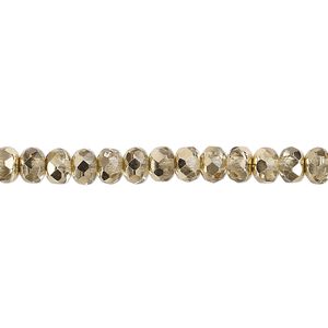 Bead, Czech fire-polished glass, metallic pale gold, 5x4mm faceted rondelle. Sold per pkg of 1,200 (1 mass).