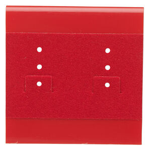 Earring card, plastic and velour, red, 2x2-inch square. Sold per pkg of 100.