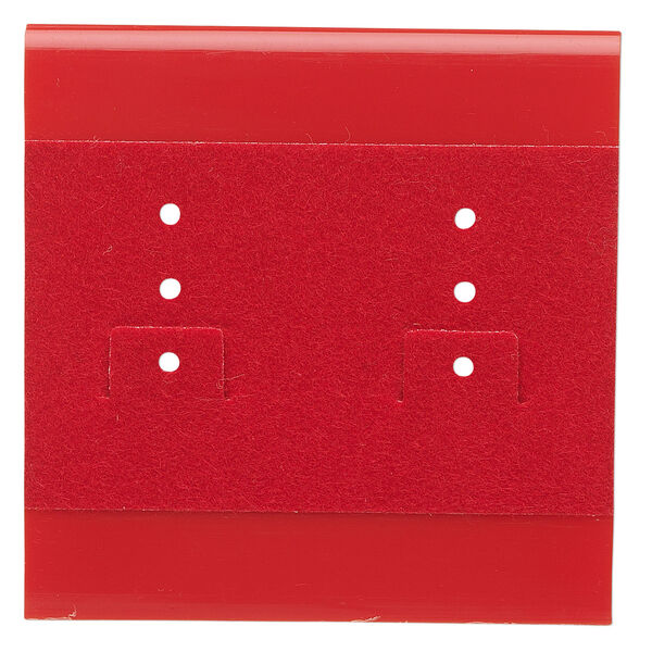 Earring card, plastic and velour, red, 2x2-inch square. Sold per pkg of 100. image number 0