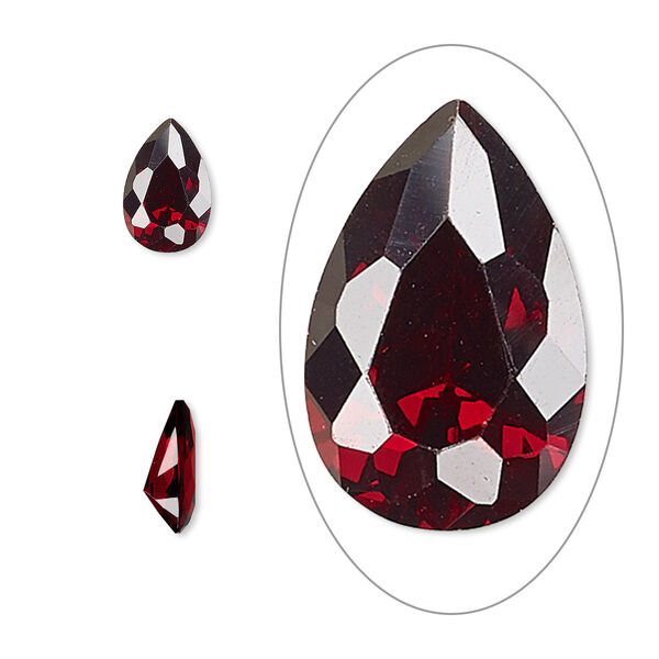 Gem, cubic zirconia, garnet red, 9x6mm faceted pear, Mohs hardness 8-1/2. Sold individually. image number 0