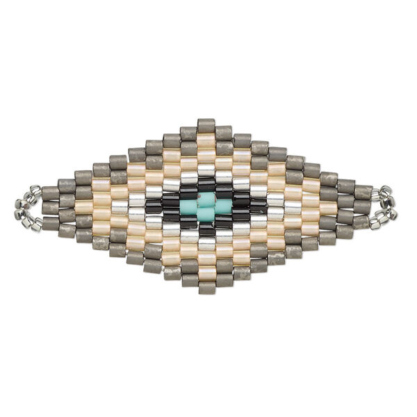 Focal, Creative Touch, glass, silver / peach / black, 38x20mm double-sided diamond. Sold individually. image number 0