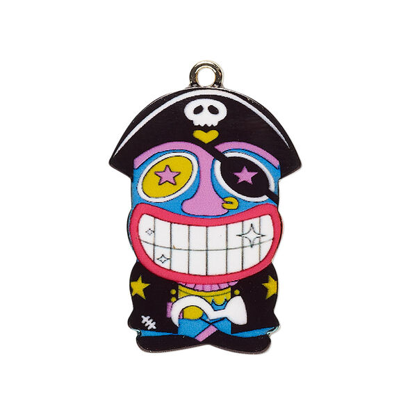 Focal, resin and gold-finished "pewter" (zinc-based alloy), black / yellow / pink, 31x22mm single-sided pirate. Sold individually. image number 0