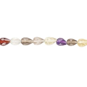 Multi-gemstone 1pkg1, hand-cut micro-faceted teardrop bead 8 inch 5x4mm-7x5mm