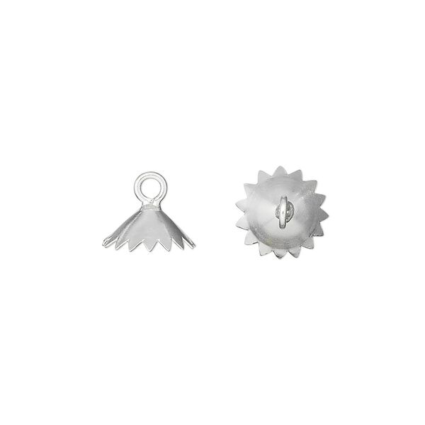 End cap, sterling silver, 9x4mm with loop, fits 10-12mm beads. Sold per pkg of 6. image number 0