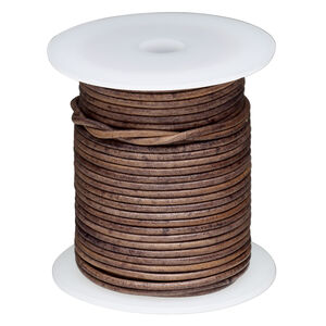 Cord, leather (dyed) 1pkg25yd, antique dark brown, 2mm round, per spool.