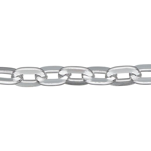 Chain, anodized aluminum, silver, 7.5mm flat cable. Sold per pkg of 5 feet. image number 0