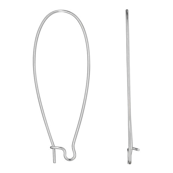 Ear wire, silver-plated stainless steel, 47mm kidney, 21 gauge. Sold per pkg of 5 pairs. image number 0