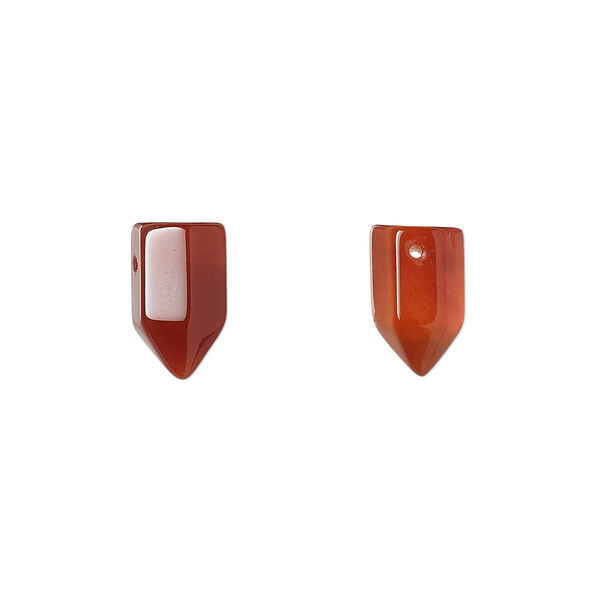 Bead, red agate (dyed / heated), 11x5mm-13x6mm hand-cut top-drilled point, B grade, Mohs hardness 6-1/2 to 7. Sold per pkg of 2. image number 0