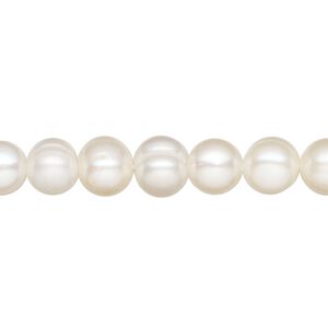 Pearl, cultured freshwater (bleached), white, 8-9mm semi-round, D grade, Mohs hardness 2-1/2 to 4. Sold per 15-1/2 to 16-inch strand.