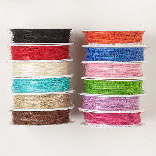 Cord mix, jute, assorted colors, 1mm round. Sold per pkg of (12) 5-yard spools. image number 0