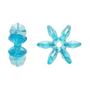 Bead, acrylic, transparent teal, 18x7mm paddle wheel. Sold per pkg of 250.