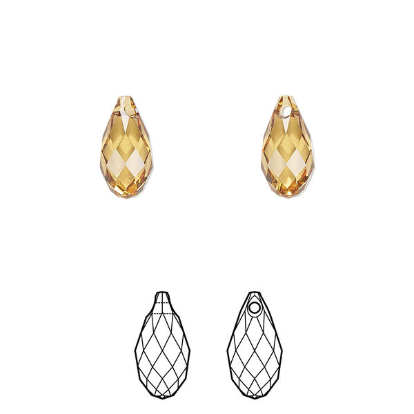 Briolette 2pk golden topaz, Crystal Passions® 11x5.5mm pendant drop 6010 image number 0