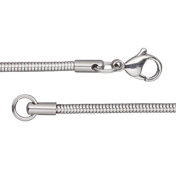 Chain, stainless steel, 2.4mm snake, 16 inches with lobster claw clasp. Sold individually. image number 0