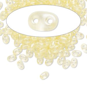 Seed bead, Preciosa Twin™ Czech glass, pkg/50g, 5x2.5mm oval, translucent light yellow terra pearl clear, (08186).