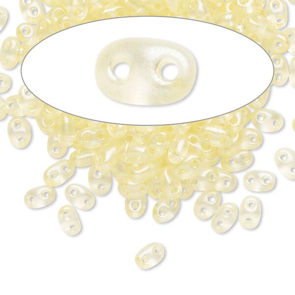 Seed bead, Preciosa Twin™ Czech glass, pkg/50g, 5x2.5mm oval, translucent light yellow terra pearl clear, (08186). image number 0