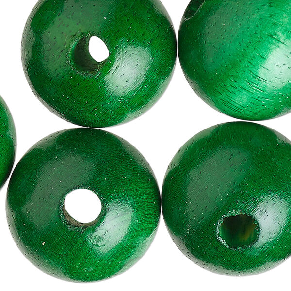 Bead, wood (dyed), green, 23-25mm round. Sold per pkg of 30. image number 0