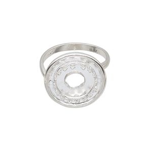 Ring, JBB Findings, sterling silver, 18mm round with 2mm wide channel and SS47 rivoli bezel setting, 1 hole, size 8. Sold individually.