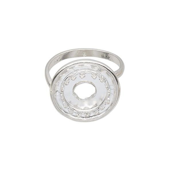 Ring, JBB Findings, sterling silver, 18mm round with 2mm wide channel and SS47 rivoli bezel setting, 1 hole, size 8. Sold individually. image number 0