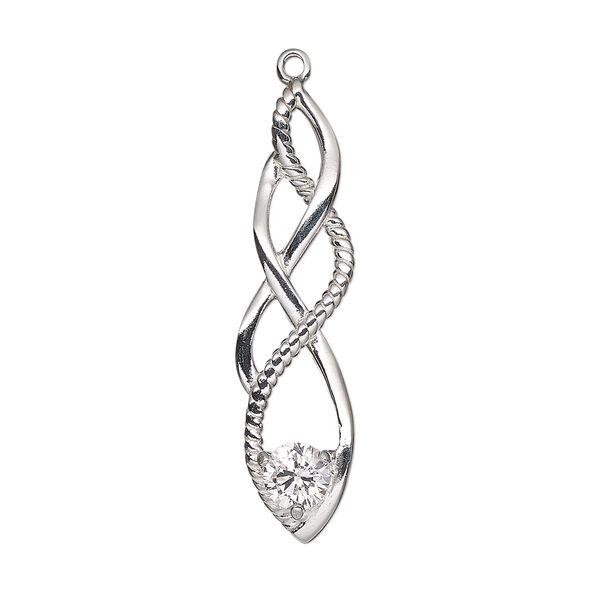 Focal, sterling silver and cubic zirconia, clear, 34.5mmx10mm single-sided Celtic knot. Sold individually. image number 0