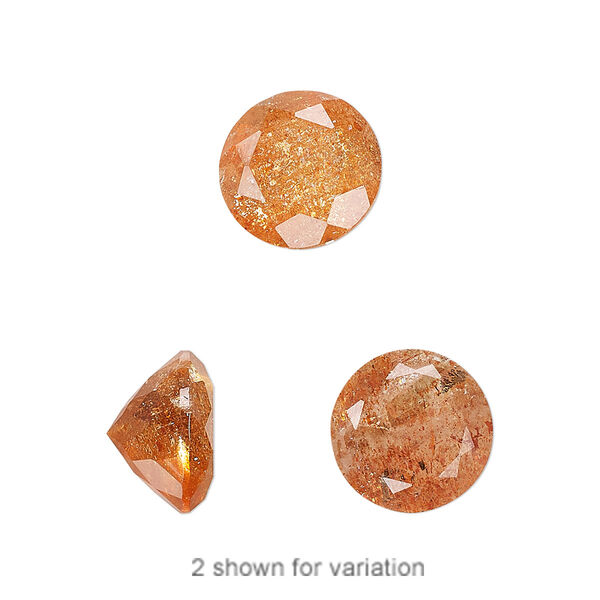 Gem, sunstone (natural), golden-orange, 12mm hand-cut faceted round, B+ grade, Mohs hardness 6 to 6-1/2. Sold individually. image number 0