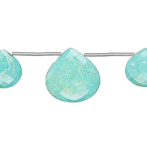 Imperial crown turquoise 1pkg3, hand-cut top-drilled faceted puffed teardrop bead natural 13-17mm / 17x17mm-21x21mm image number 0