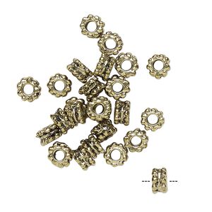 Bead, antique gold-finished "pewter" (zinc-based alloy), 5x3mm double beaded rondelle. Sold per pkg of 24.