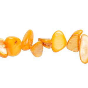 Bead, mother-of-pearl shell (dyed), orange, small to extra-large chip, Mohs hardness 3-1/2. Sold per 30-inch strand.