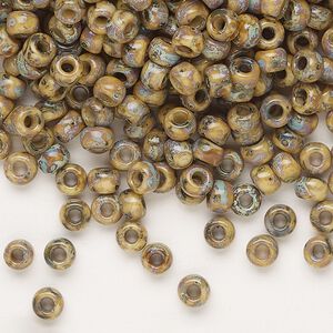 Seed bead, Miyuki, glass, pkg/250g, #6 rocaille, opaque Picasso brown, (RR-4517).