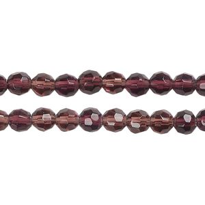 Bead, glass, translucent dark plum, 5mm faceted round. Sold per pkg of (2) 12-inch strands, approximately 160 beads.