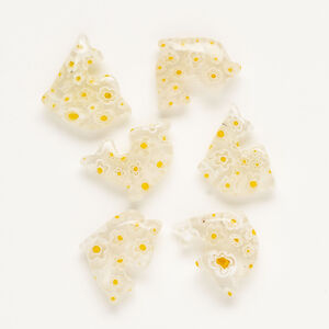 Bead, millefiori glass, clear / translucent orange / white, 18x17mm-25x20mm half-drilled dolphin. Sold per pkg of 6.