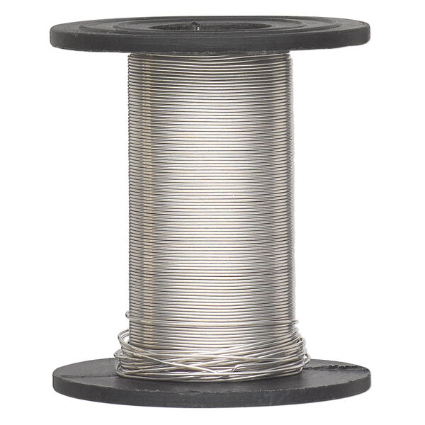 Wire, sterling silver-filled, half-hard, round, 28 gauge. Sold per 1-ounce spool, approximately 100 feet. image number 0