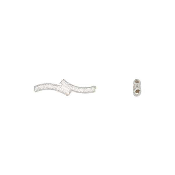 Bead, sterling silver, 9x1.5mm stardust curved double tube. Sold per pkg of 4. image number 0