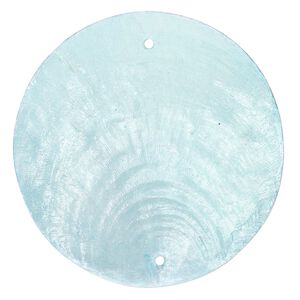 Wind chime component capiz shell dyed20pk 50mm double-drilled flat round, translucent sky blue dyed