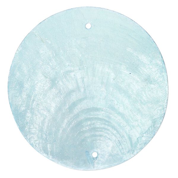 Wind chime component capiz shell dyed20pk 50mm double-drilled flat round, translucent sky blue dyed image number 0