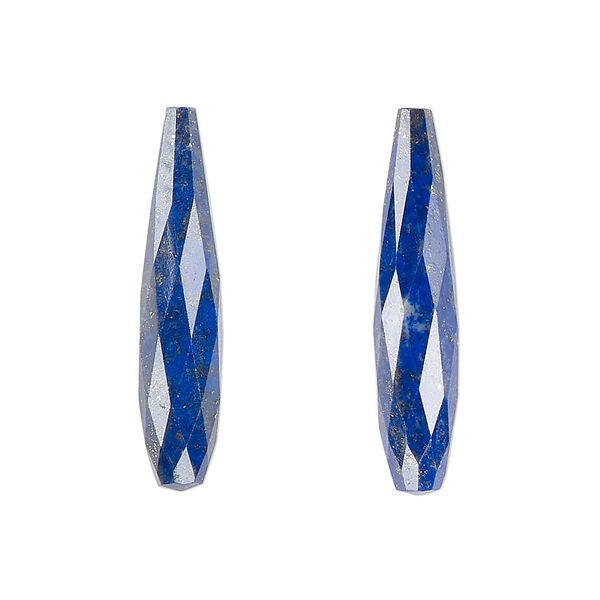 Lapis lazuli 1pkg2, hand-cut half-drilled faceted teardrop bead natural B grade, 28x6mm image number 0