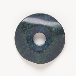 "Magnesite" / resin 1pkg1, top-drilled wavy donut focal dark green 50mm