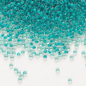 Seed bead, Preciosa Ornela Czech glass, pkg/500g, #11 rocaille, transparent terra intensive sea green-lined clear, (08A58).