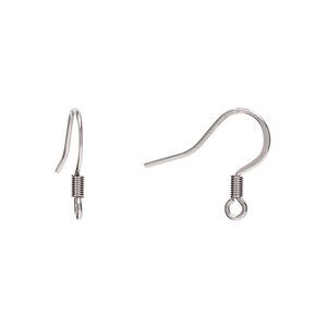 Ear wire fishhook 1pkg100, 15mm flat / 3mm coil / open loop, 22 gauge stainless steel 50 pair