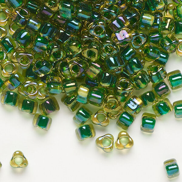 Seed bead, Miyuki 1pkg10g, glass, #5 triangle, transparent green inside dyed color yellow (TR-1165) image number 0